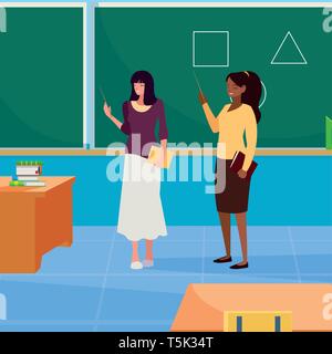 L'interracial femmes enseignantes dans la classe Vector illustration design personnages Illustration de Vecteur