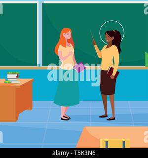 L'interracial femmes enseignantes dans la classe Vector illustration design personnages Illustration de Vecteur