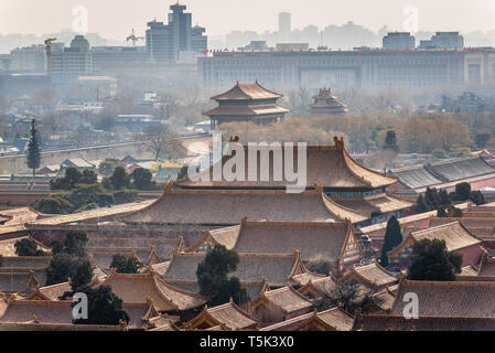 La Cité Interdite à Beijing, Chine, vue de la colline de Jingshan Banque D'Images