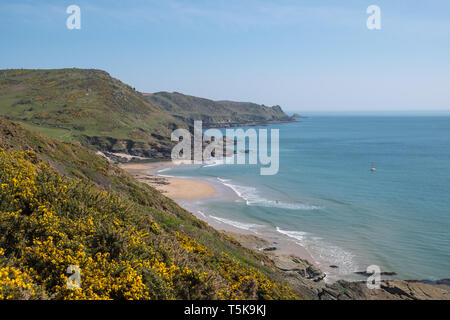 Côte sauvage et isolée de la plage de roche Gara près de East Portlemouth dans South Hams, Devon, UK Banque D'Images