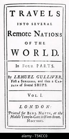 Les voyages de Gulliver 1726 page de titre du livre de Jonathan Swift Banque D'Images