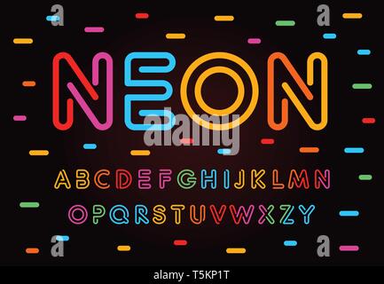 Des lettres de néon, de chiffres et de symboles. Tube de couleur, style moderne contour colorul lignes abc, alphabet latin. Polices pour les événements, les promotions, les logos Illustration de Vecteur