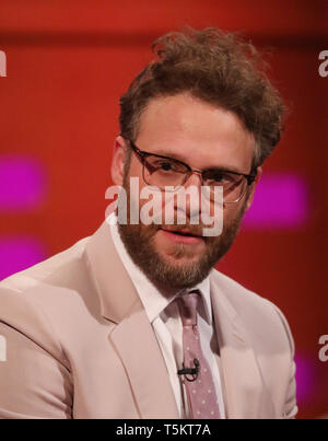 Seth Rogen pendant le tournage pour le Graham Norton Show à BBC Television Centre 6 Studioworks, Wood Lane, Londres, pour être diffusé sur BBC One le vendredi soir. Banque D'Images