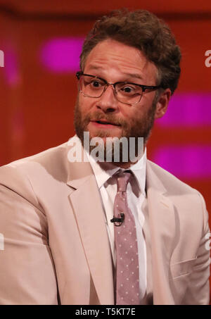 Seth Rogen pendant le tournage pour le Graham Norton Show à BBC Television Centre 6 Studioworks, Wood Lane, Londres, pour être diffusé sur BBC One le vendredi soir. Banque D'Images