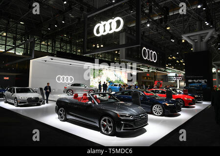 L'affichage à l'automobile Audi le New York International Auto Show, à l'Javits Center à New York. 17 avr 2019 Banque D'Images