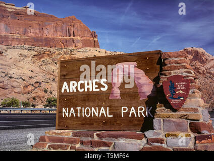 Panneau d'entrée. Arches National Park. L'Utah. USA Banque D'Images