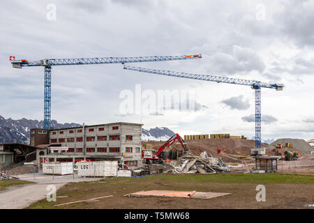 Télécabine Maschgenkamm démolition à Flumserberg, Suisse. Banque D'Images