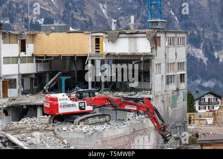 Télécabine Maschgenkamm démolition à Flumserberg, Suisse. Banque D'Images