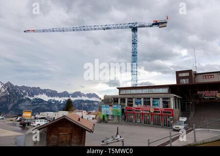 Télécabine Maschgenkamm démolition à Flumserberg, Suisse. Banque D'Images