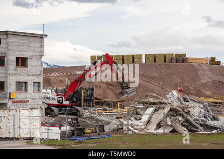 Télécabine Maschgenkamm démolition à Flumserberg, Suisse. Banque D'Images