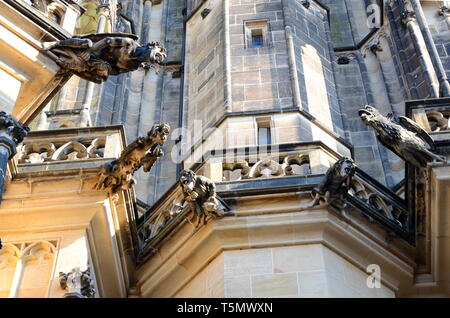 Prague - gargouilles sur la façade de la cathédrale Saint-Guy Banque D'Images