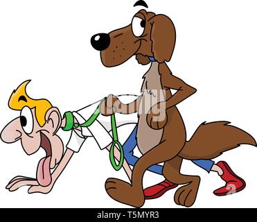 Cartoon dog walking sa propriétaire vector illustration Illustration de Vecteur