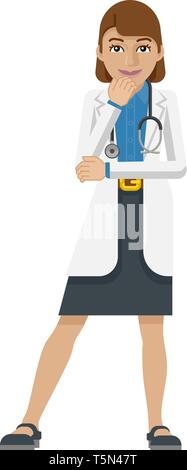 Jeune femme médecin Cartoon Mascot Illustration de Vecteur