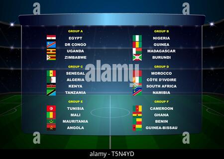 L'Afrique nations unies soccer cup des groupes. Tous les drapeaux Illustration de Vecteur