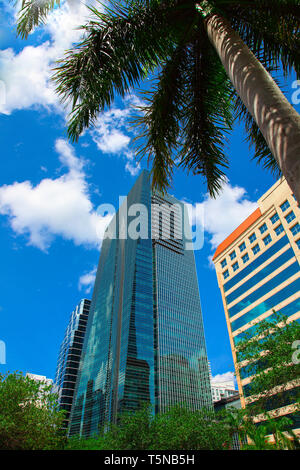 Centre-ville de Miami, un gratte-ciel dans un ciel bleu. Banque D'Images