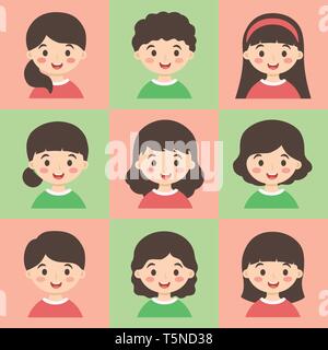 Enfants mignon visage avatar personnage avec différents style de cheveux set vector illustration Illustration de Vecteur