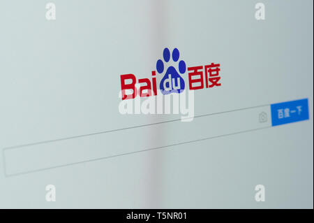 New York, USA - 22 avril 2019 : page d'accueil de Baidu sur l'écran du portable close up Banque D'Images