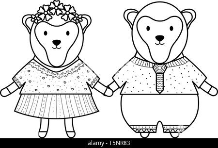 Singes cute couple vecteur illustration design personnages enfantins Illustration de Vecteur