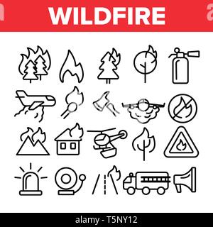 Wildfire, vecteur de brousse fine ligne Icons Set Illustration de Vecteur