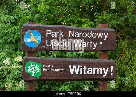 Signe de l'Ujście Warty National / River-Mouth Warta, parc national de Pologne, en voïvodie de Lubusz Banque D'Images