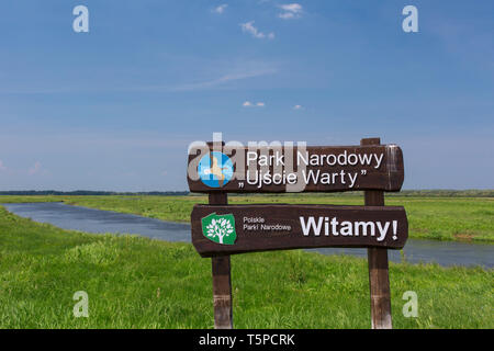 Signe de l'Ujście Warty National / River-Mouth Warta, parc national de Pologne, en voïvodie de Lubusz Banque D'Images