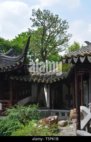 Cour intérieure d'une vieille maison à Suzhou, Chine Banque D'Images