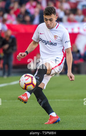 Séville, 25-04-2019. Primera Division Ligue espagnole. LaLiga. L'Estadio Ramon Sanchez-Pizjuan. Munir El Haddadi (FC Séville) au cours de la partie FC Séville - Rayo Vallecano. Banque D'Images