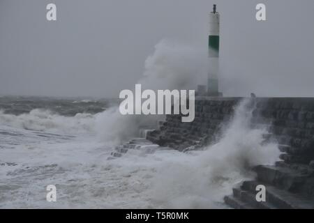 Ceredigion Aberystwyth Wales UK, samedi 27 avril 2019 Royaume-Uni : météo Hannah Storm batters Aberystwyth avec de puissantes rafales de vent à plus de 60mph. Un avertissement de vent jaune a été émis par le Met Office pour une grande partie de l'UK pour aujourd'hui Photo © Keith Morris / Alamy Live News Banque D'Images