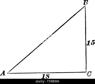 Cette image montre le triangle rectangle. Cette image comprend deux parties d'une longueur de 15 et 18, vintage dessin ou gravure illustration. Illustration de Vecteur