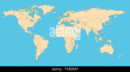 Carte du monde avec des pays frontières. Worldmap de fond de rapports et des infographies Illustration de Vecteur
