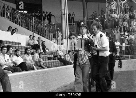 Millwall Football Club, coup de froid Lane, 1978. Les hooligans du football d'être arrêtés et expulsés du stade par la police lors d'un match. Banque D'Images