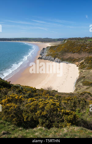 Vue sur la baie de Tor et Oxwich Bay plages de la grande péninsule de Gower, Tor, Swansea, West Glamorgan, Pays de Galles, Royaume-Uni, Europe Banque D'Images