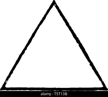 Une image du triangle équilatéral. Les trois côtés de ce triangle sont les mêmes, le dessin des lignes vintage ou gravure illustration. Illustration de Vecteur