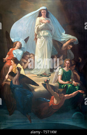 Catane, Italie - 7 avril 2018 : la peinture de l'Immaculée Conception à l'église Chiesa di San Placido par Michele Rapisardi (1857). Banque D'Images