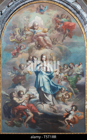 Catane, Italie - 7 avril 2018 : la peinture de l'Immaculée Conception à l'église Chiesa di San Benedetto par Sebastiano Lo Monaco (1750 - 1800). Banque D'Images