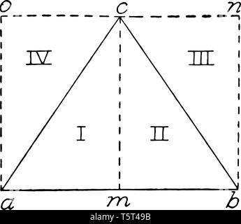 Une image montrant une aire d'un triangle. Le triangle ABC divisé en deux parties égales, vintage dessin ou gravure illustration. Illustration de Vecteur