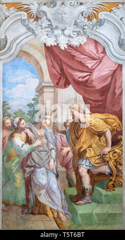 ACIREALE, ITALIE - 11 avril 2018 : la fresque de David et d'Abigail à l'église Chiesa di San Camillo de Pietro Paolo Vasta (1745 - 1750). Banque D'Images