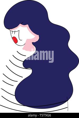 Fille avec de longs cheveux bleu foncé et rouge lèvres vector illustration sur fond blanc. Illustration de Vecteur