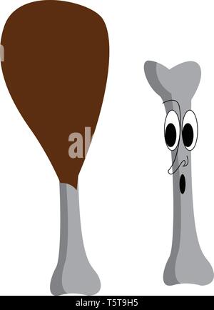 Faire revenir le poulet et l'os de la jambe avec un visage surpris vector illustration sur fond blanc. Illustration de Vecteur