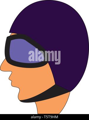 Tête de dessin animé avec casque violet et skiglasses vector illustration sur fond blanc. Illustration de Vecteur