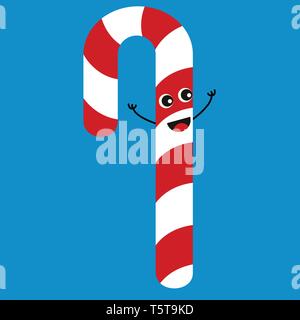 Rouge et blanc simple sourire de canne en onwhite illustration vectorielle, arrière-plan. Illustration de Vecteur