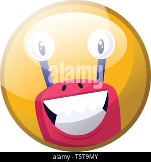 Personnage d'un monstre rose avec les grandes dents smiling vector illustration en cercle jaune sur fond blanc. Illustration de Vecteur