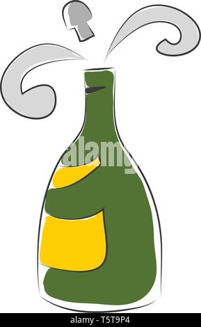 Vector illustration simple d'un champagne vert la fiole avec de l'étiquette jaune sur fond blanc. Illustration de Vecteur