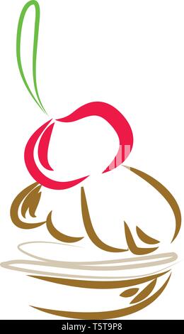 Simple caricature de cherry cake vector illustration sur fond blanc. Illustration de Vecteur
