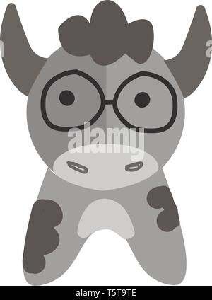 Vache gris avec des lunettes rondes vector illustration sur fond blanc. Illustration de Vecteur