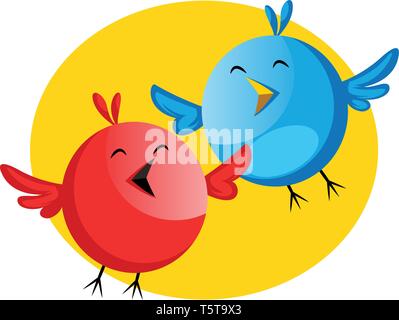 Bleu et rouge Funny bird singing Easter song web illustration vecteur sur fond blanc Illustration de Vecteur