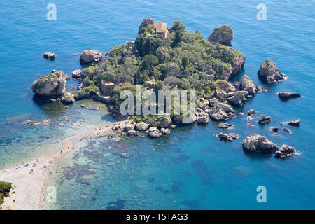 Taormina - la belle petite île Isola Bella. Banque D'Images