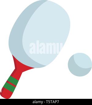 Tennis de table ping pong bat blanc avec poignée de couleur rouge avec deux bandes verte englobe et une balle blanche dessin couleur ou de l'illustration vectorielle Illustration de Vecteur