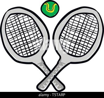 Deux de clipart de couleur gris traversé des raquettes de tennis avec une balle de couleur verte est prête à être cueillie et joué par deux joueurs vector dessin en couleur ou je Illustration de Vecteur