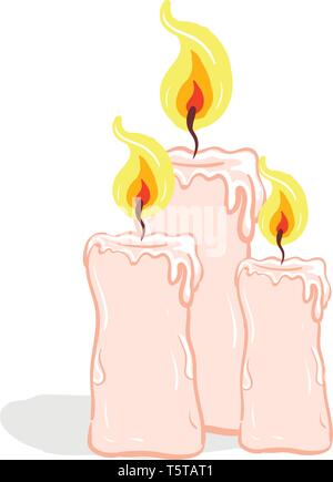 Trois bougies de couleur rose brillant avec une flamme jaune vif vector dessin en couleur ou de l'illustration Illustration de Vecteur